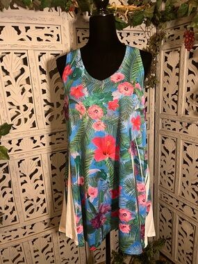 INDIA BOUTIQUE VIBRANT TROPICAL FLORAL WITH BLING SLEEVELESS TUNIC TOP DRESS